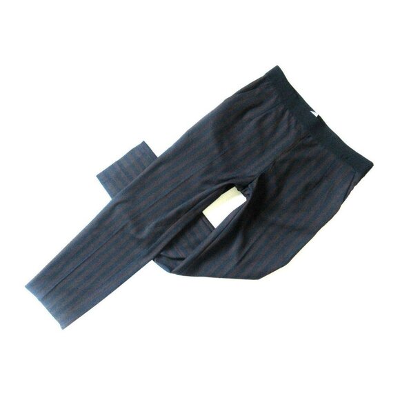 NWT H&M Burgundy & Navy Wide Stripe Side Zip Stretch Ankle Crop Pants 4 - Picture 2 of 5